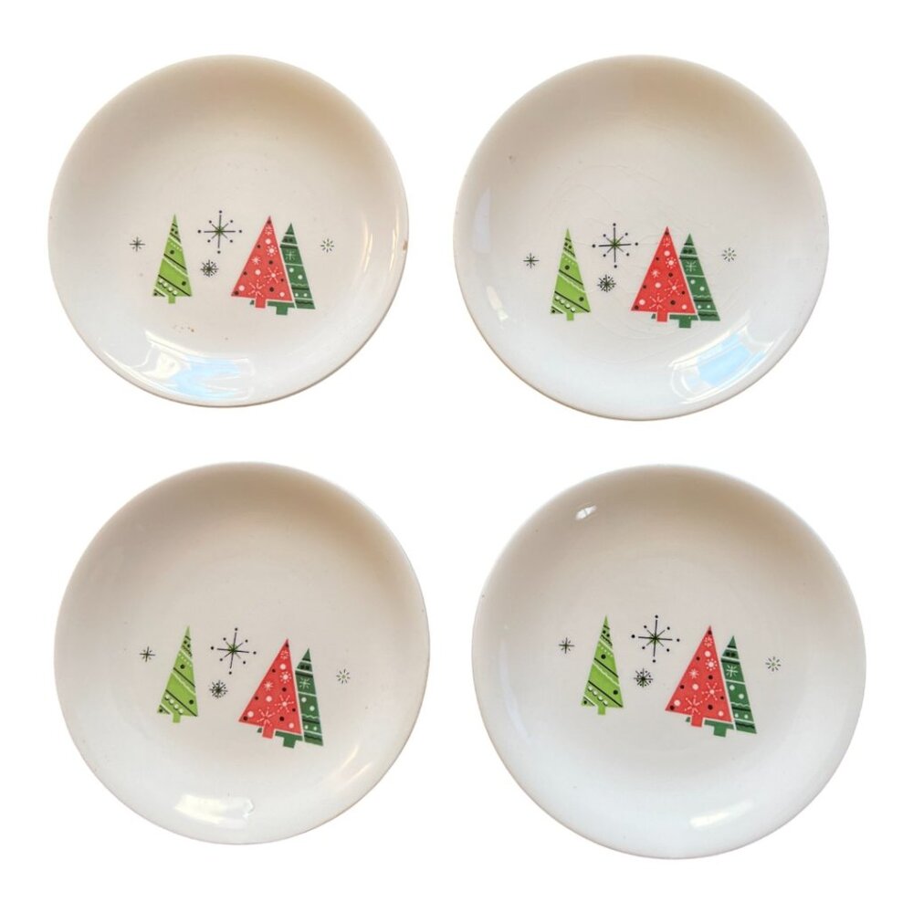 Vtg MCM HARKERWARE Atomic Christmas Bread & Butter Plates Side Plates 4.75" Dia